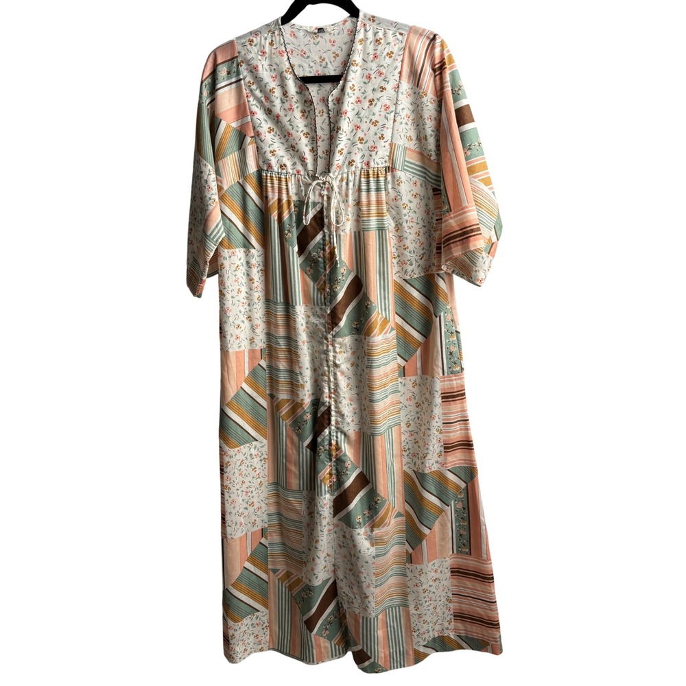 Gilligan & O'Malley Vintage Patchwork Floral Maxi House Dress Pastel L Prairie